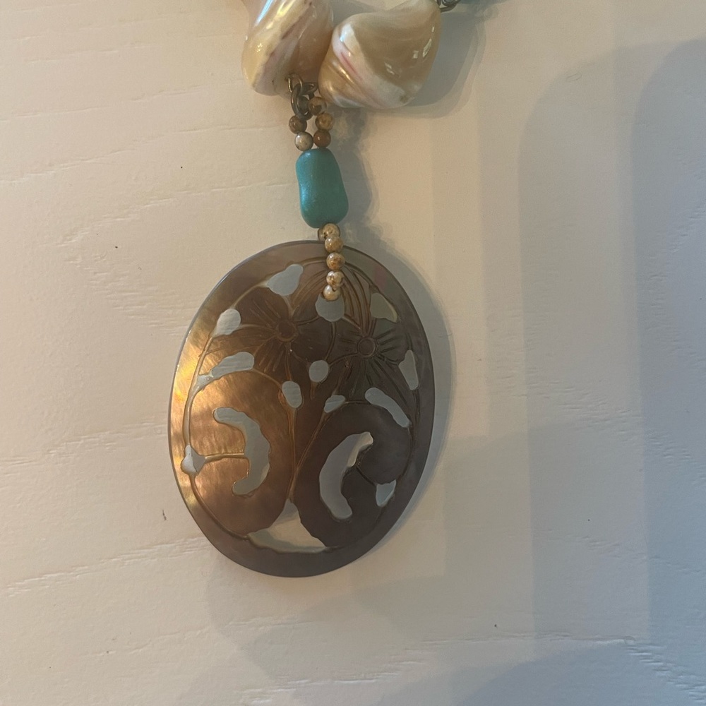 Polished Natural Stones & Abalone Necklace - Coastal Grandma - Picture 3 of 3